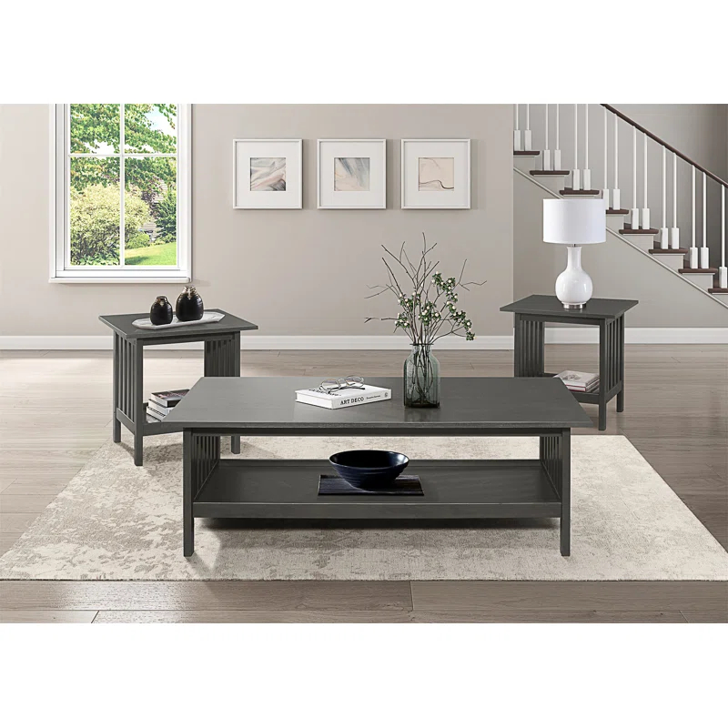 Red Barrel Studio® Classic Style Coffee Table And Two End Table Set Antique Gray Finish 3Pc Occasional Table Set Wooden Transitional Living Room Furniture (Set of 3)