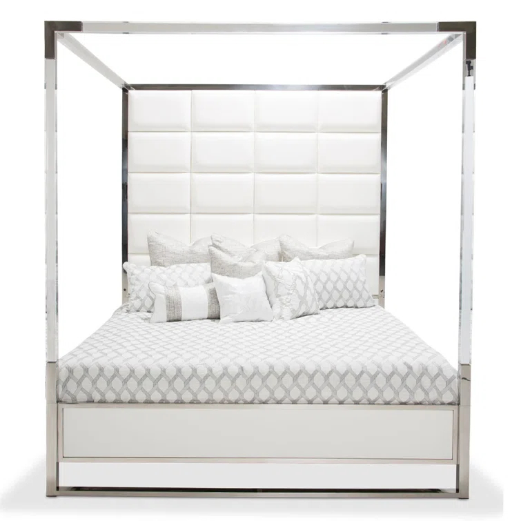 Michael Amini State St. Canopy Bed - Satin White