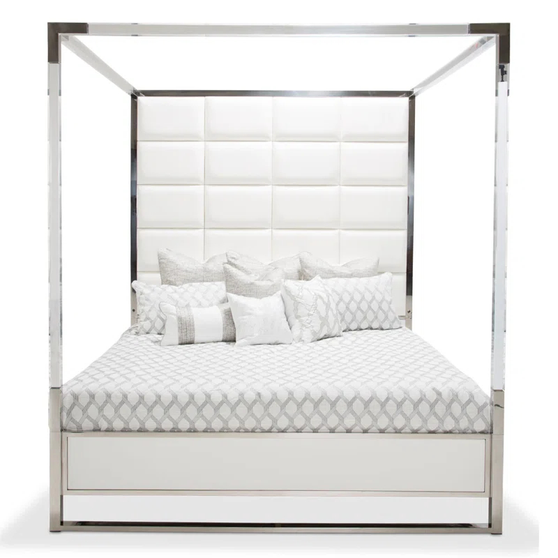 Michael Amini State St. Canopy Bed - Satin White