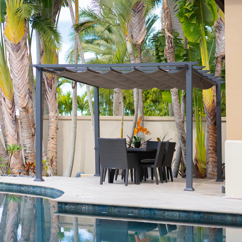 Paragon-Outdoor Florence 11 ft. x 11 ft. Aluminum Pergola in Gray Powder-Coated Finish with Adjustable Canopy