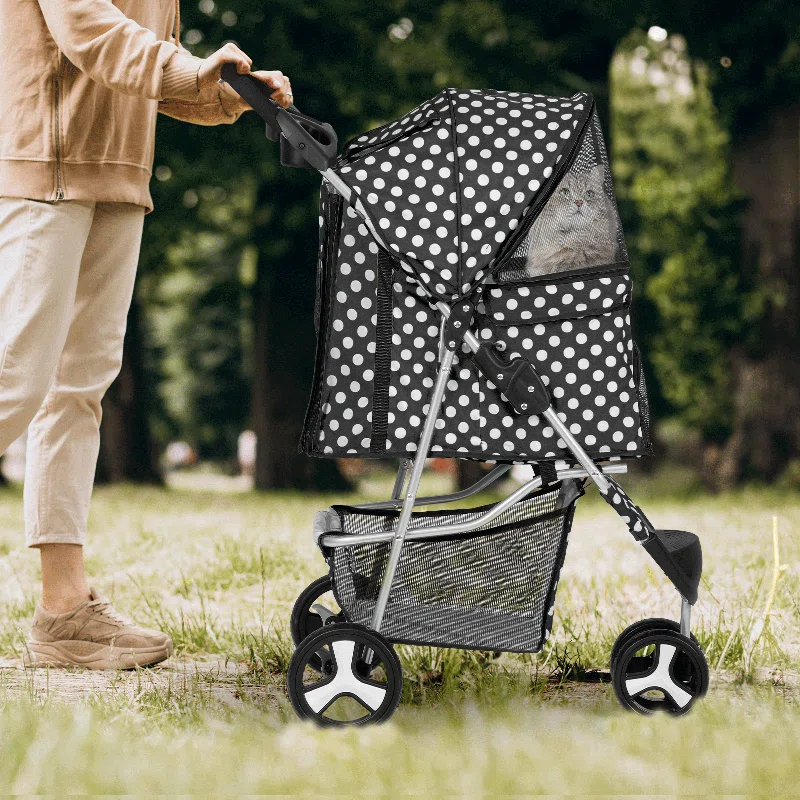 Pet Stroller Dog Cat Stroller Foldable Stroller With Adjustable Canopy