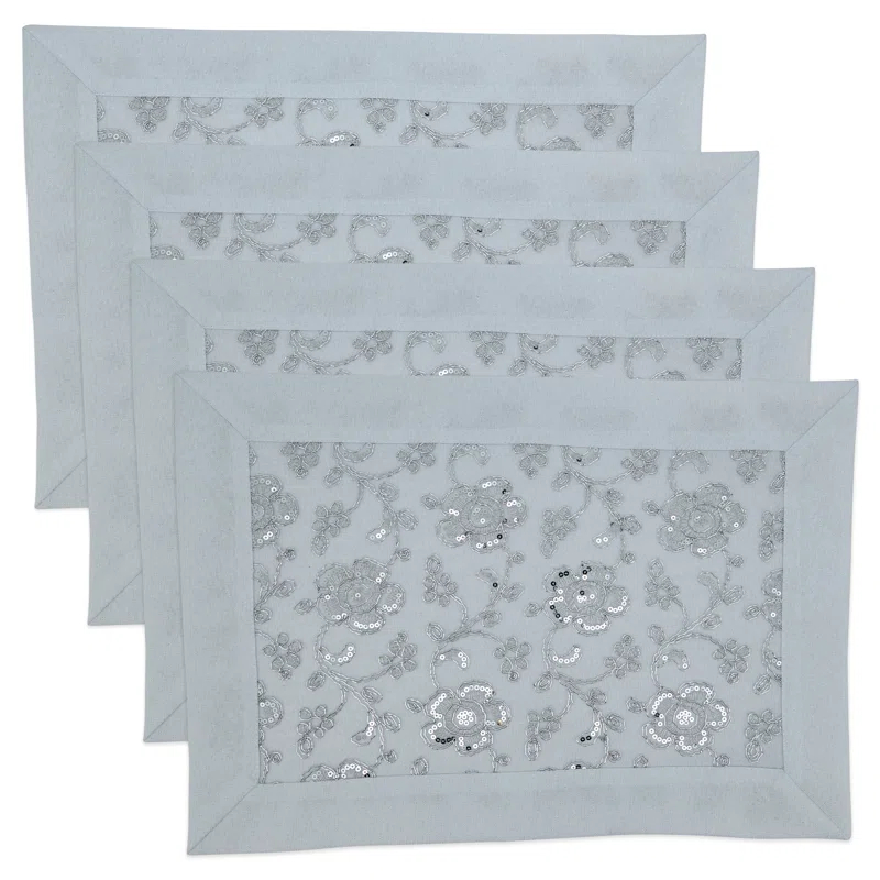 Saro Éloise Collection Polyester Embroidered Rectangle Placemat (Set of 4)