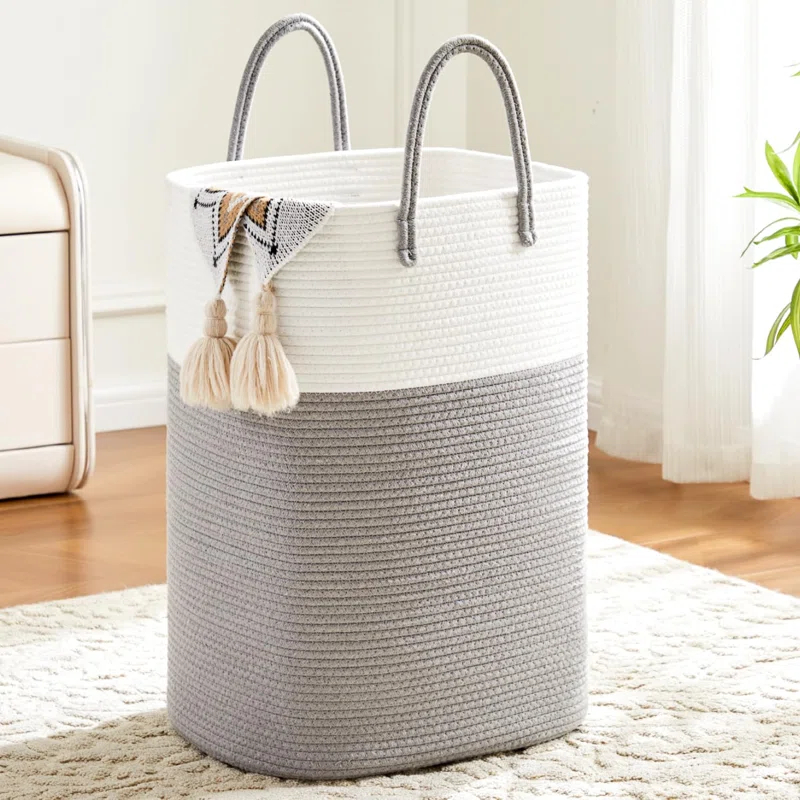 Beachcrest Home™ 60L Cotton Rope Woven Laundry Basket, Multifunctional Storage Sorter For Dirty Clothes In Bathroom And Living Room