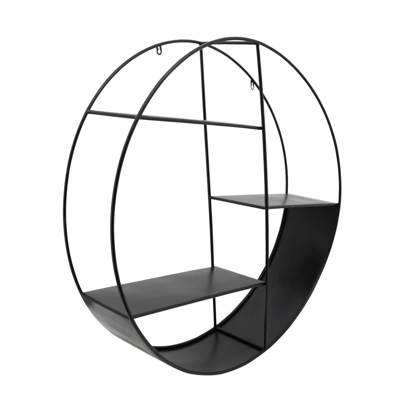 Latitude Run® Modern Metal Wall Shelf with Round Geometric Frame and Tiered Open Storage