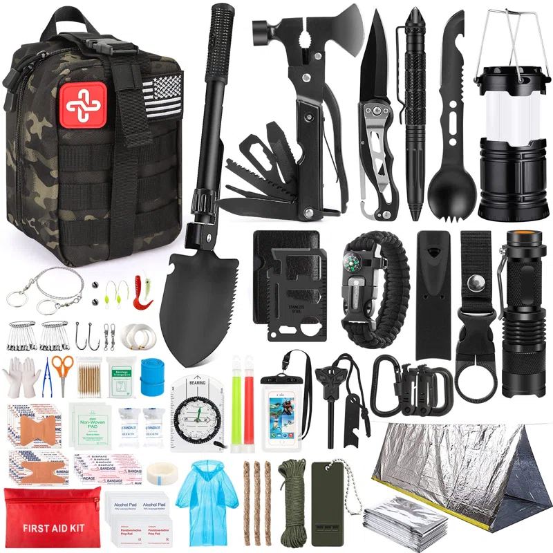 LIFETIME FLOORING LLC Survival Kit, 250Pcs Survival Gear First Aid Kit With Molle System Compatible Bag And Emergency Tent, Emergency Kit For Earthquake, Outdoor Adventure, Hiking, Hunting, Gifts