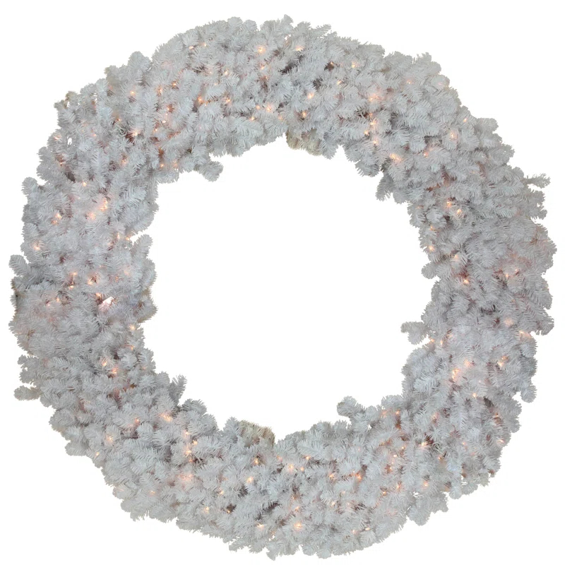Northlight Seasonal Pre-Lit White Commercial Snow White Pine Artificial Christmas Wreath - 6-Foot Clear Lights
