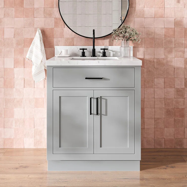 Wildon Home® Tidworth 30'' Solid Wood Single Bathroom Vanity with 1.5'' Carrara Quartz Top