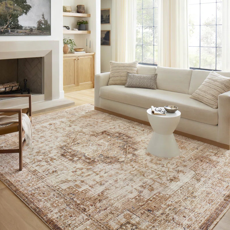 Loloi Rugs Sorrento Oriental Machine Made Power Loom Polyester Area Rug in Beige/Brown