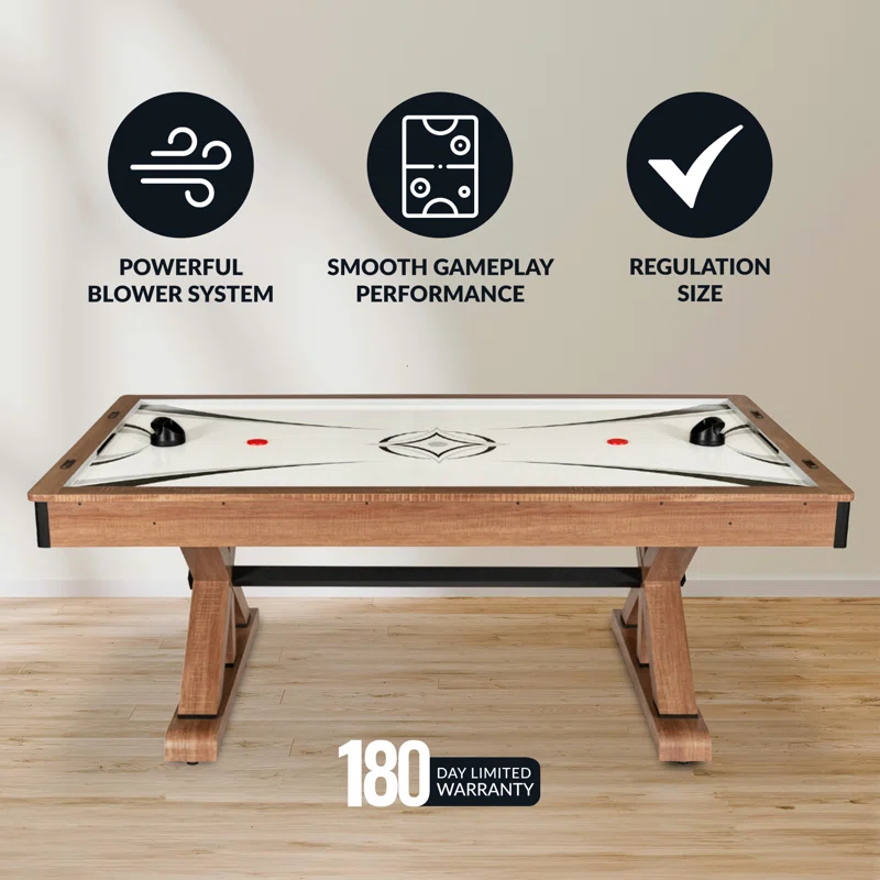 Hathaway Daulton 7 Ft Air Hockey Table for Family Game Room - With LED Scoring, Commercial-Grade Blower, X-Pattern Support Base, Ergonomic Strikers & Pucks - White Oak Finish