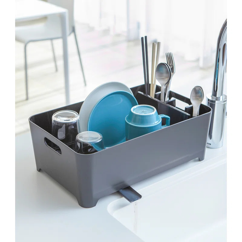 Tower Yamazaki Home Dish Drying Rack with Drainage Spout, 1.25 gallon, Utensil Holder, Handles