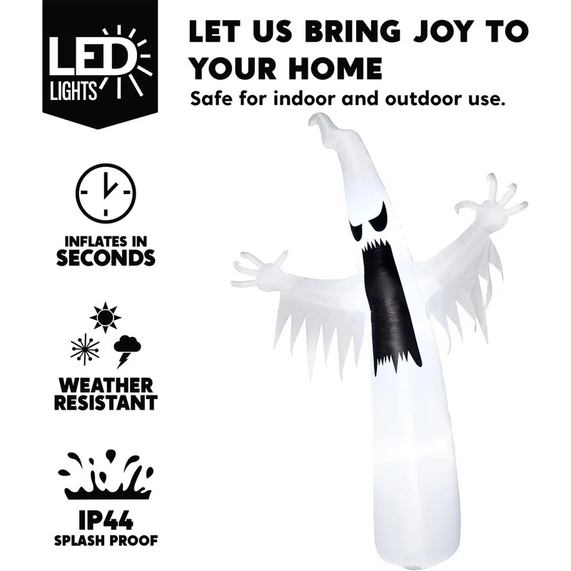 12 FT Halloween Inflatable Towering Terrible Spooky Ghost with Build-in LEDs Blow Up Inflatables