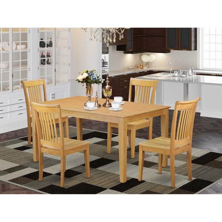 Alcott Hill® Dining Set Includes a Rectangle Solid Wood Table and Kitchen Room Chairs, Oak