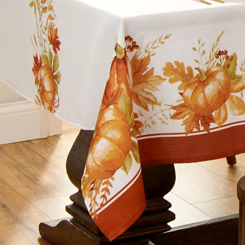 August Grove® Slayton Autumn Pumpkin Grove Rectangle Polyester Tablecloth