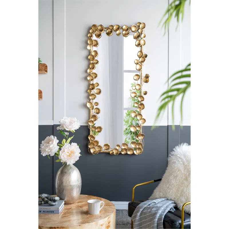 Rosdorf Park 61" X 31" Full Length Mirror With Golden Leaf Accents, Floor Miiror For Living Room Bedroom