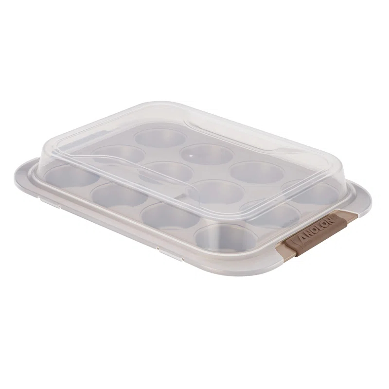 Anolon Anolon Advanced Bakeware 12-Cup Nonstick Muffin Pan with Silicone Grips and Lid, Bronze