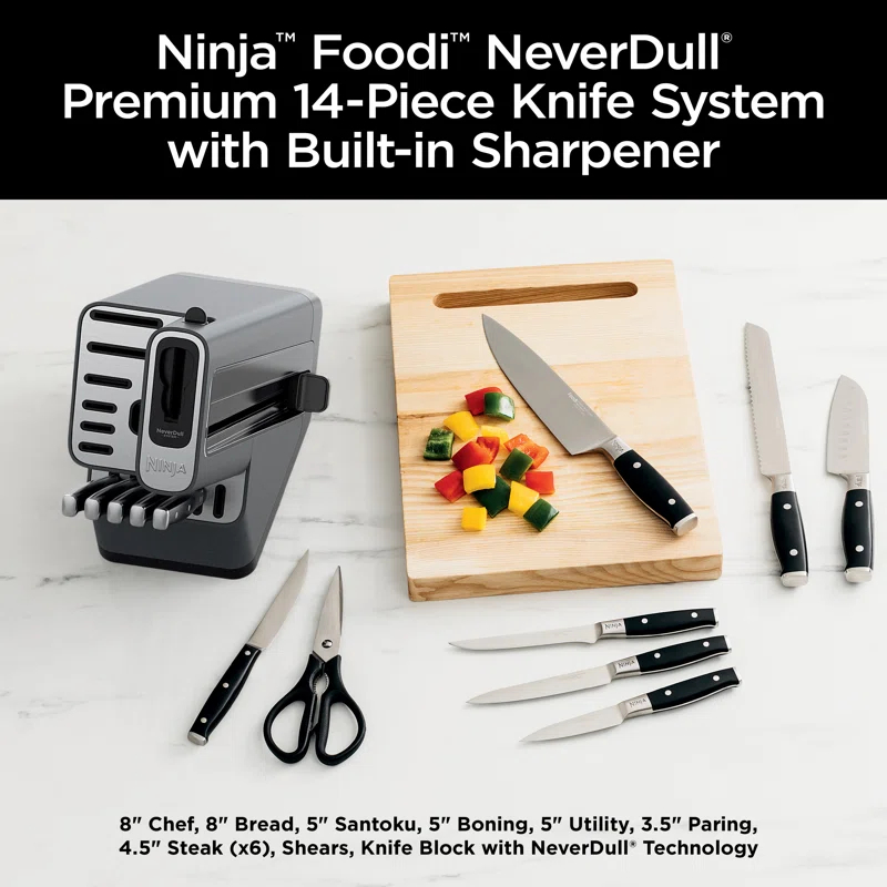 Ninja Ninja® Foodi® NeverDull Premium Knife System, 14-Piece Knife Block Set with Built-in Sharpener, Stainless Steel Knives, Black