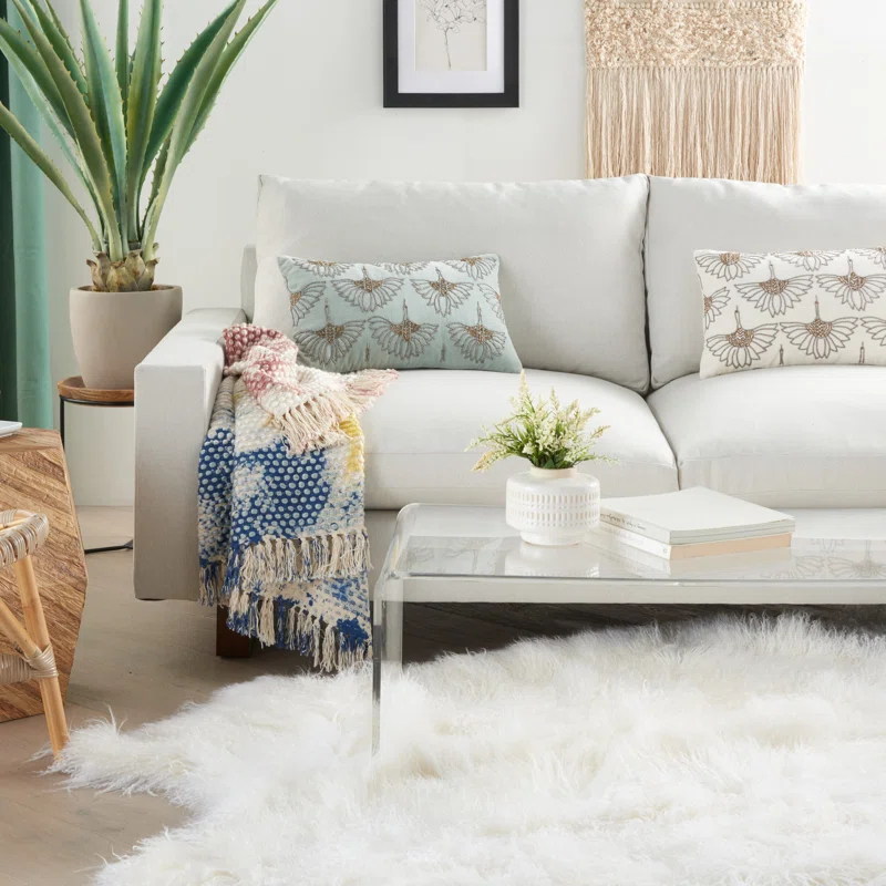 Mina Victory 12" X 20" Ivory Cotton Throw Pillow