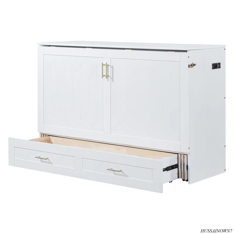 GROUPES Murphy Bed Wall Bed With Drawer And A Set Of Sockets & USB Ports, Pulley Structure Design