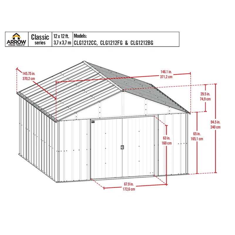 12 ft. W x 12 ft. D Galvanized Steel Storage Shed