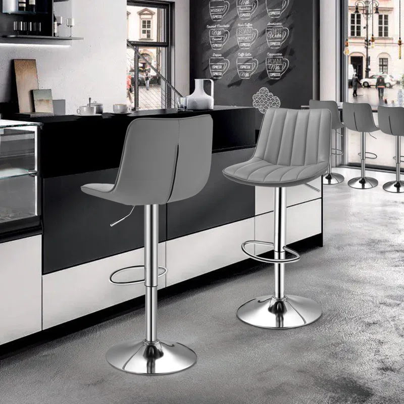 Latitude Run® Adjustable Swivel Bar Stools, Faux Leather Counter Height Barstools Dining Chairs with Footrest (Set of 2)