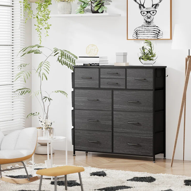 Sienna-Marie 10 - Drawer Dresser, Chest of Drawers for Bedroom with 4 Side Pockets and 2 Hooks