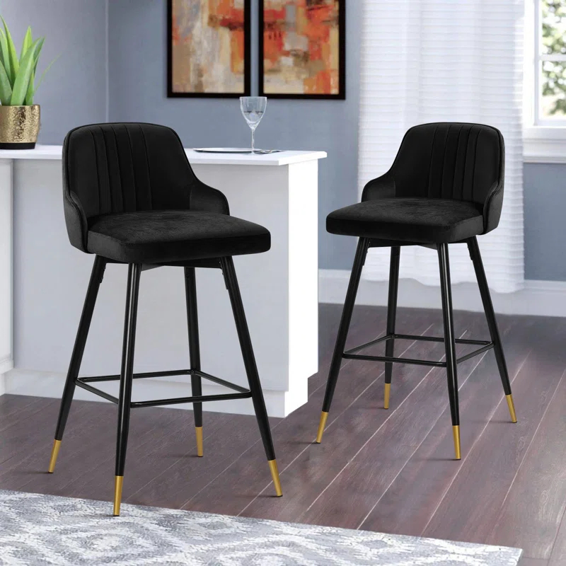 Everly Quinn Swivel Velvet Upholstered Counter & Bar Stool (Set of 2)