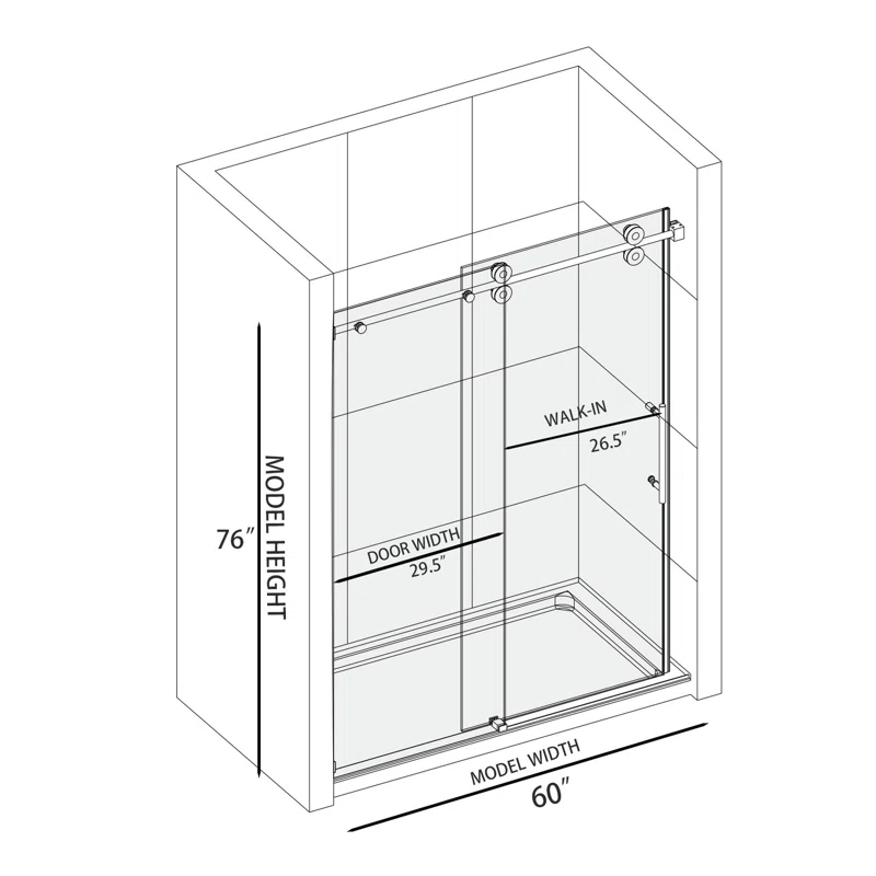 OPVANDE MT 8-2001-6076BLK 56-60 In. W X 76 In. H Single Sliding Frameless Shower Door With 5/16 In. (8 Mm) Tempered Glass