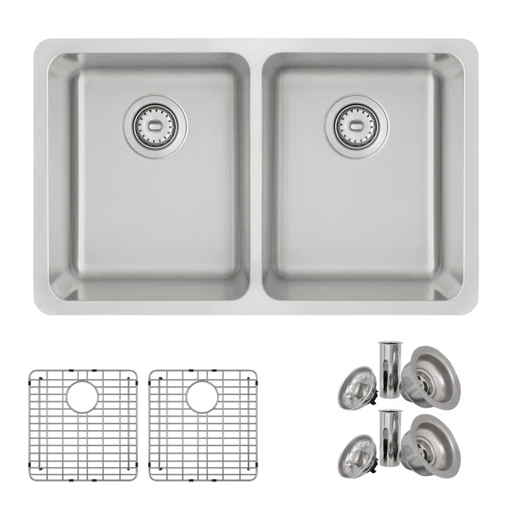 STYLISH Builder Stylish Avila 29" Dual-Mount Double Bowl Stainless Steel Kitchen Sink with Grids and Strainers S-414TG