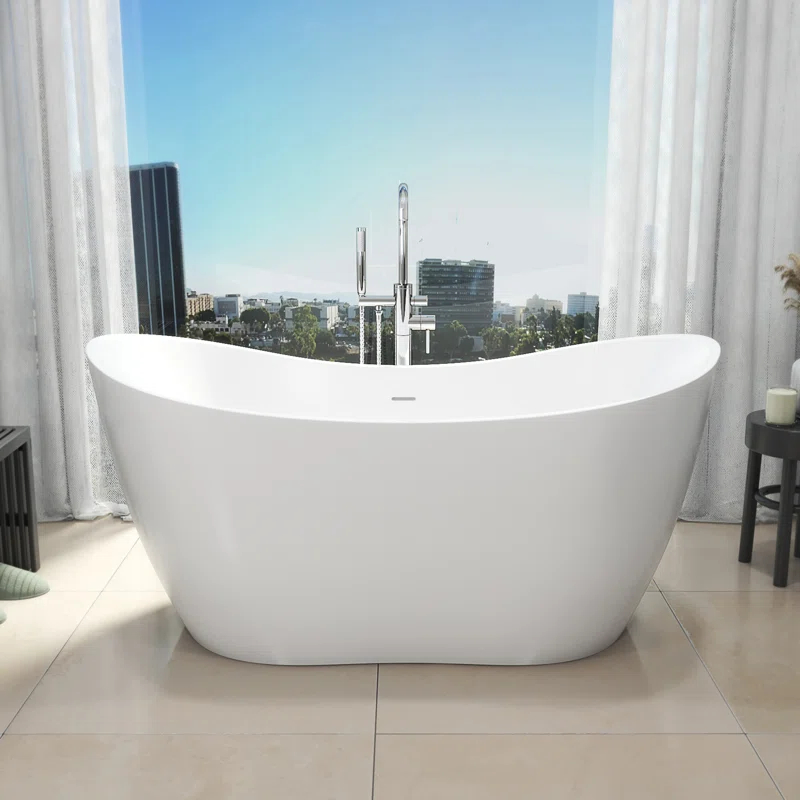 DreamLine BTNL2863XC01 Nile 63 in. L x 28-3/8 in. W x 28-3/8 in. H Freestanding Acrylic Bathtub