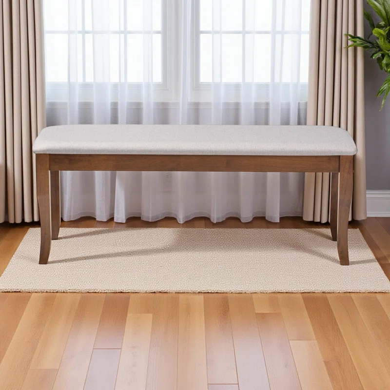 Everly Quinn Violette Gray Fabric Upholstered & Walnut Brown Dining Bench, 18.69" H X 47.56" W X 15.81" D
