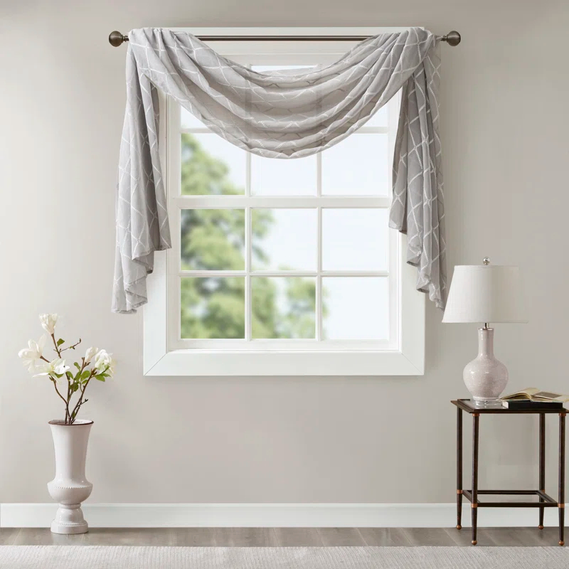 Madison Park Irina Solid Sheer Embroidered Window Scarf