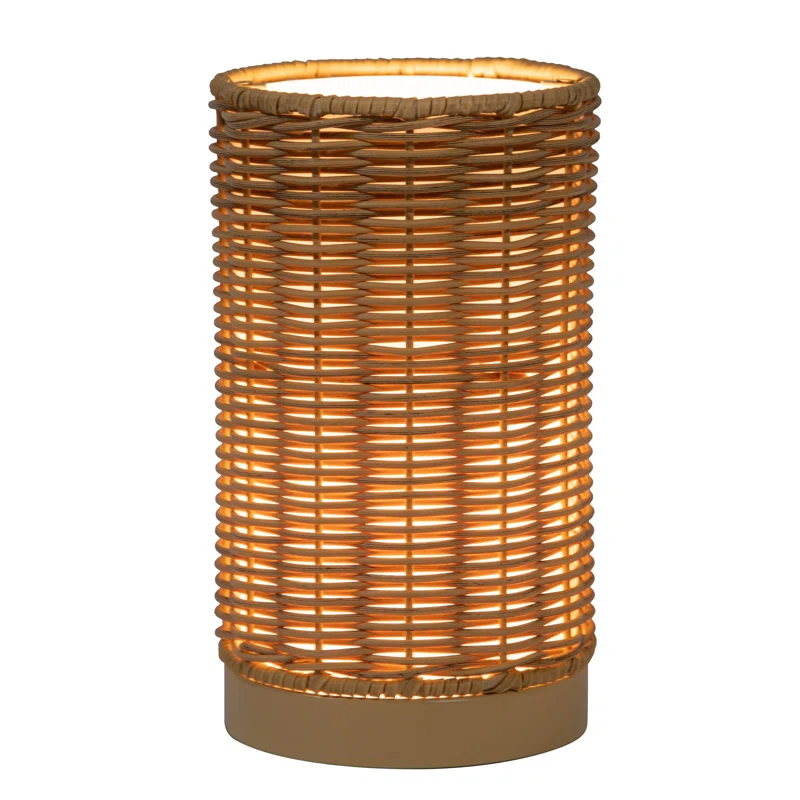 Kouboo All Weather Wicker Indoor/Outdoor Rechargeable LED Drum Table Lamp, Natural Color