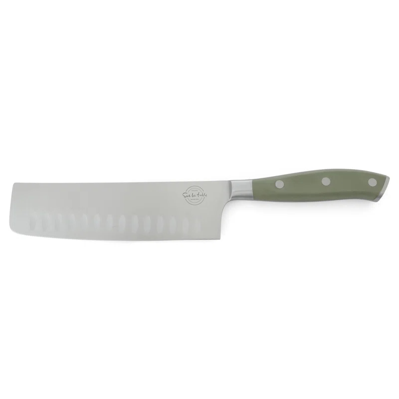 Sur La Table Kitchen Essentials Sur La Table Kitchen Essentials 5 Piece German Steel Blade With Triple Riveted Handle Set on Beechwood Magentic Block - Juniper Green