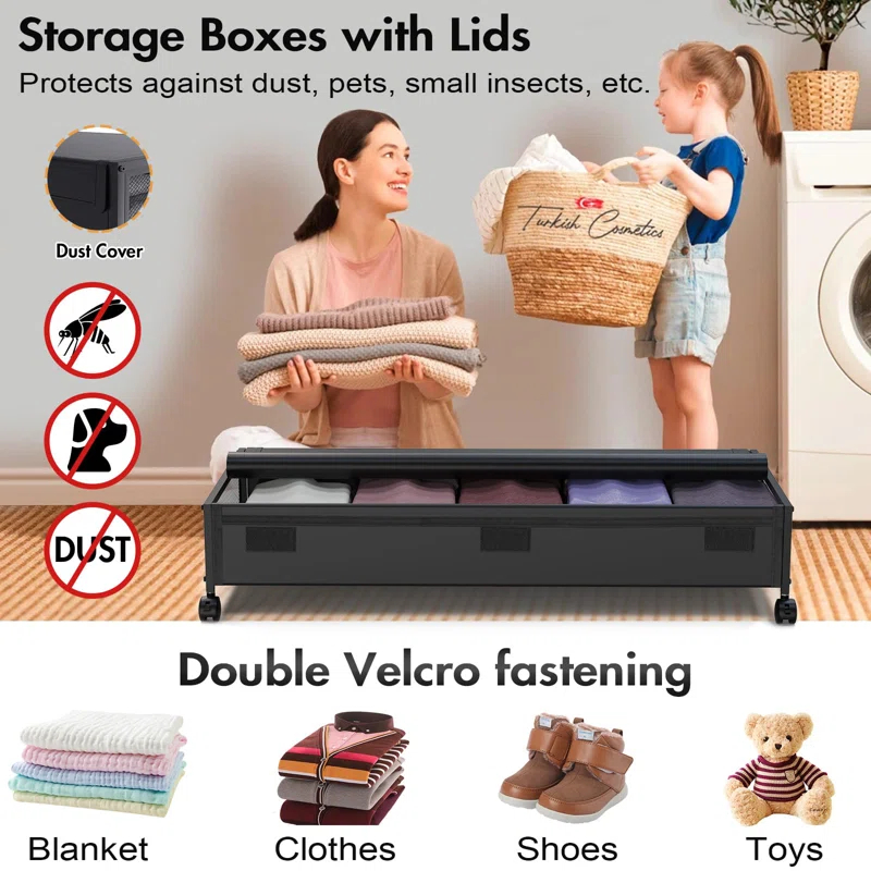 Rebrilliant 2Pack Lengthen Underbed Storage Containers with Wheels