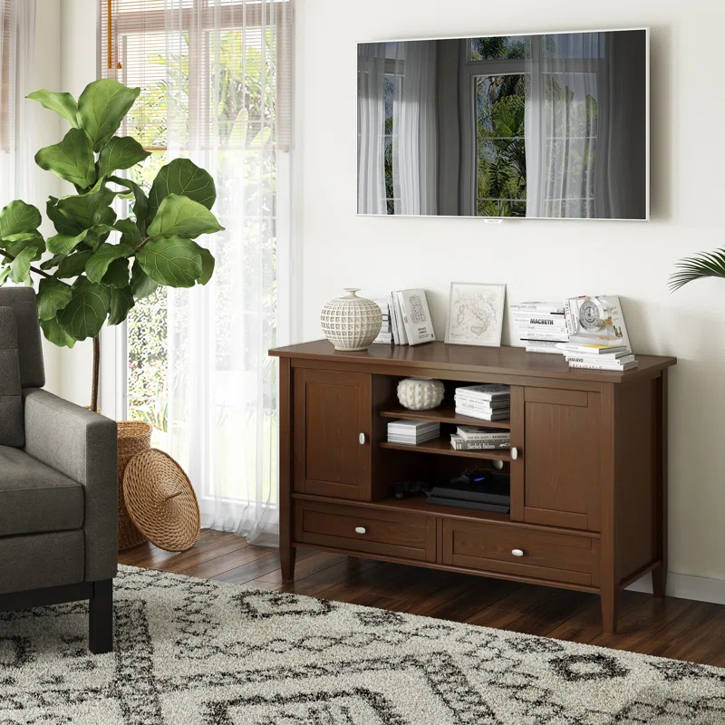 Simpli Home Warm Shaker 47"W Solid Wood TV Stand for TVs up to 55" with 2 Storage Cabinets and 2 Drawers