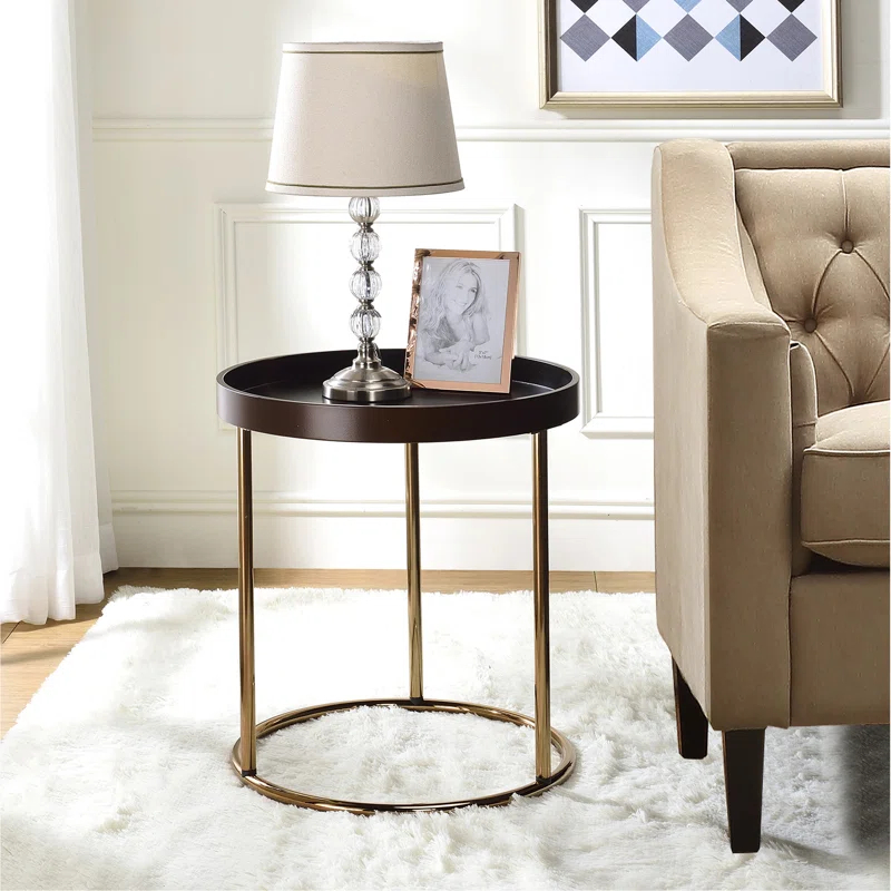 Mercer41 Genoa Round Tray Table With Metal Frame, Espresso