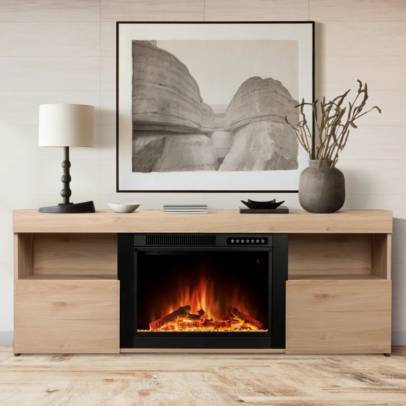 COWSAR COWSAR TV Stand for TVs up to 60" with Electric Fireplace with Remote Control,Adjustable Real 3d Flame Brightness