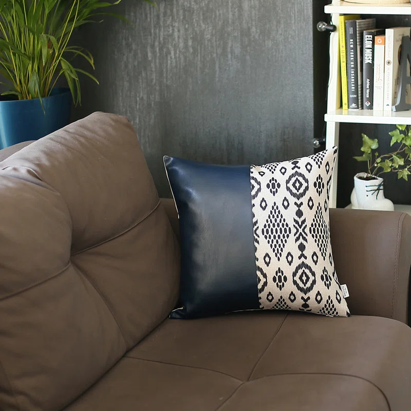 Decorative Faux Leather Pillowcase Ikat Pillow Cover