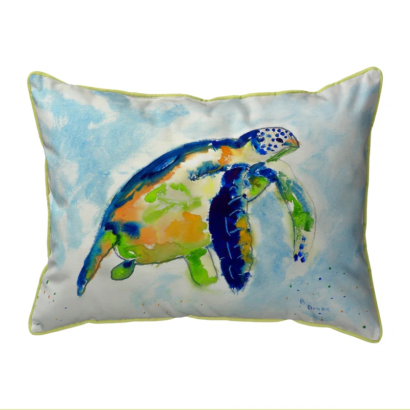 Betsy Drake Interiors Sea Turtle Indoor/Outdoor Reversible Throw Pillow