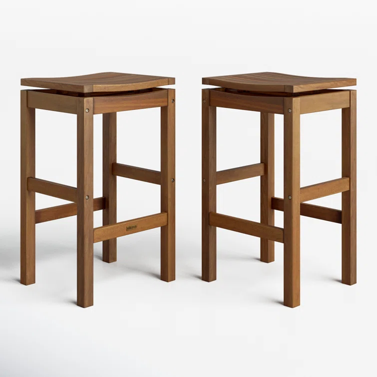 Benedetto 29.5'' Eucalyptus Backless Outdoor Bar Stool (Set of 2)