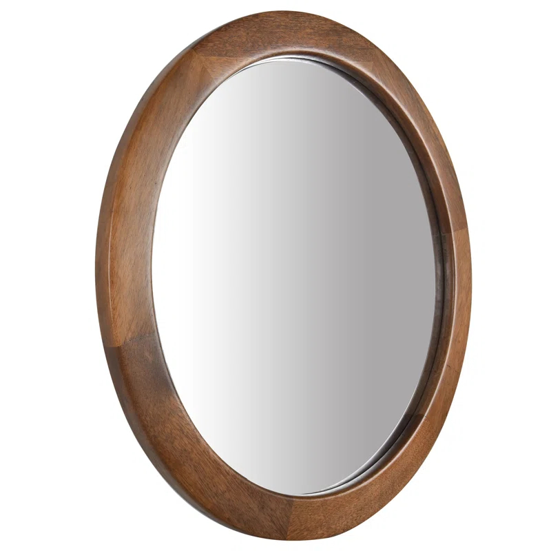 Latitude Run® Round Mirrors 30 Inch,Wood Vanity Wall Rustic Mirror With Walnut Frame, Wooden Mirror For Bathroom Bedroom Living Room Or Entryway(Walnut Brown)