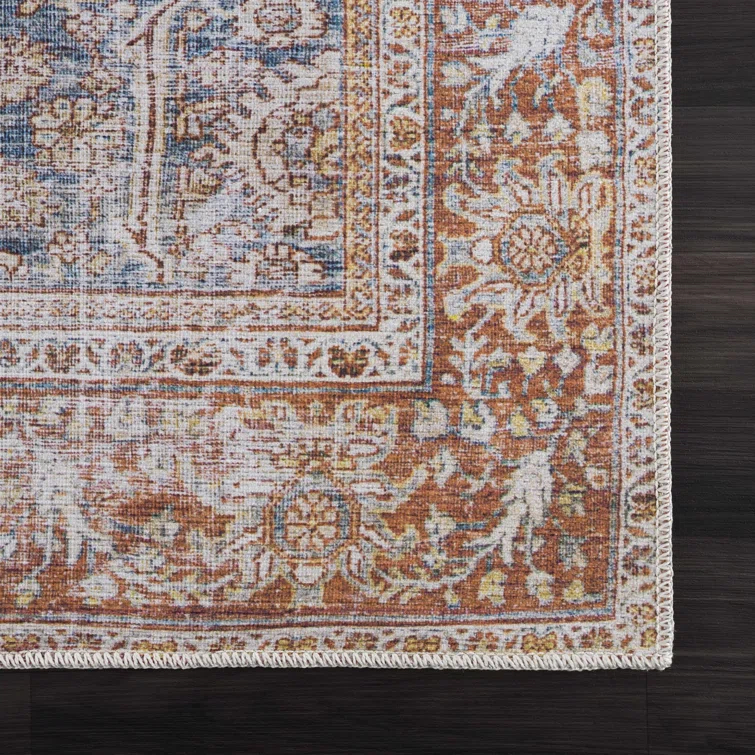 Hauteloom Mair Oriental Persian Machine Washable Red/Dark Blue Area Rug