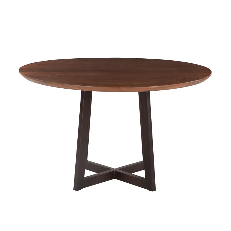 Loon Peak® Kerris Acacia Round Solid Wood Top Metal Base Dining Table