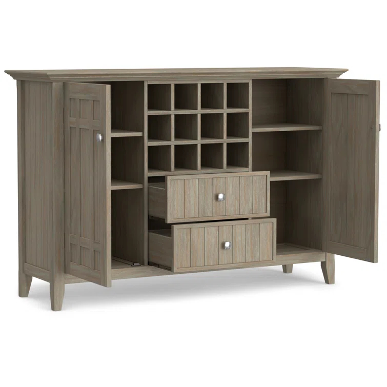 Simpli Home Bedford 54"W Solid Wood Sideboard Buffet and Wine Rack, 2 Drawers, and 2 Cabinets