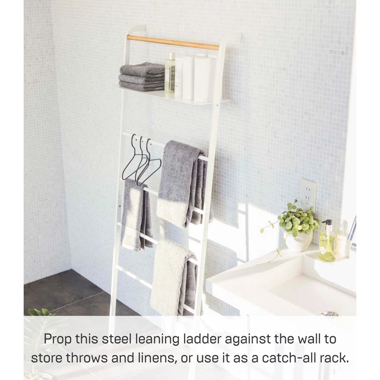 Yamazaki Home Leaning Ladder With Shelf, Space Saving, Steel