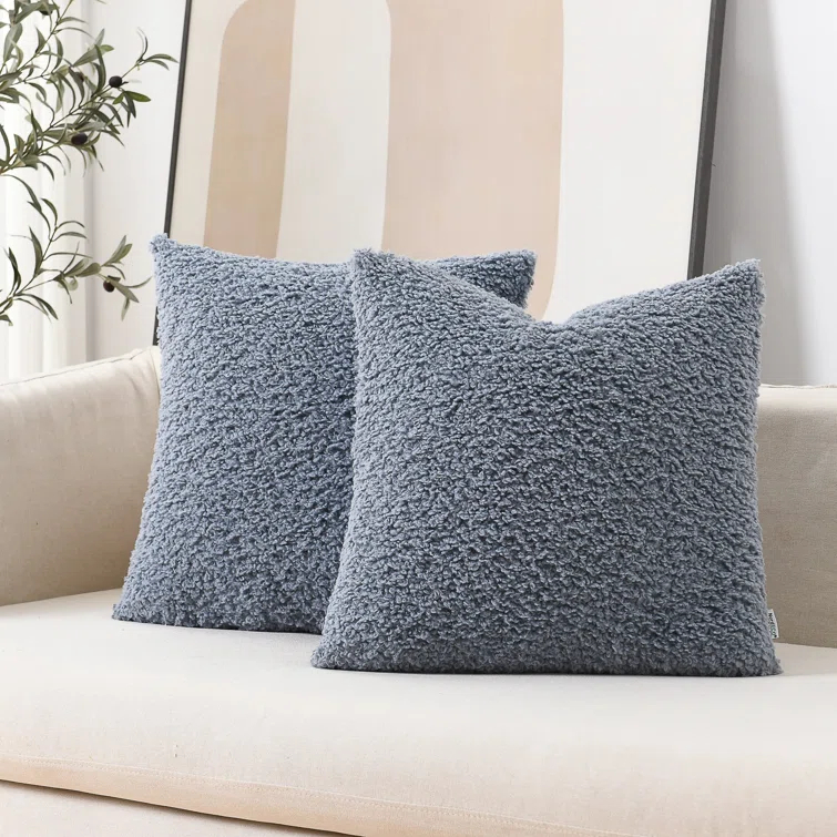 NordECO HOME Faux Fur Throw Pillow Covers Soft Teddy Polyester Square Throw Pillow Cover (Set of 2)