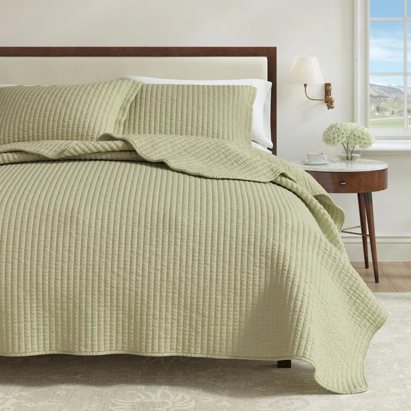 FreshFolds Modern & Contemporary Stripe Stitched Quilt Set with Shams