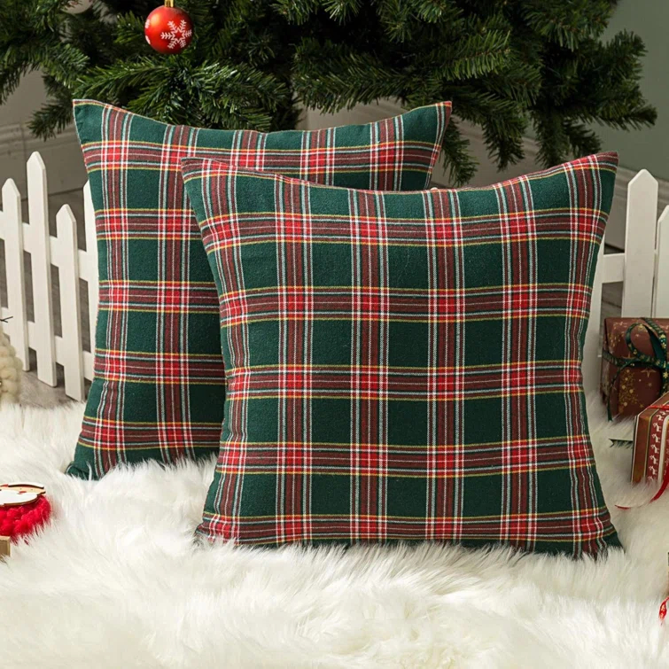 Textiles Hub Pack Of 2 Christmas Plaid Decorative Throw Pillow Covers Scottish Tartan Cushion Case For Farmhouse Home Holiday Decor