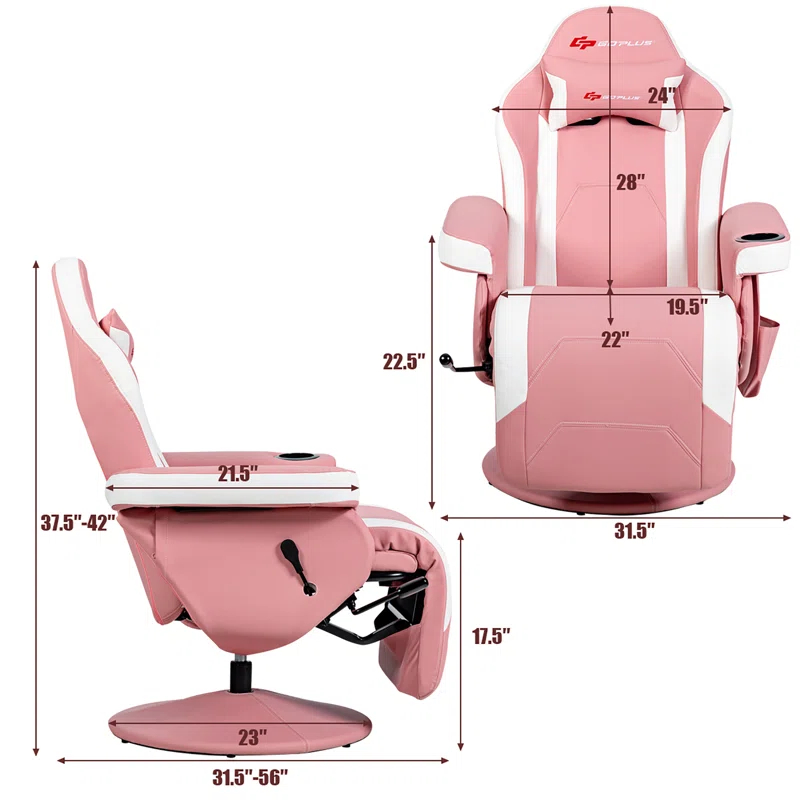 Costway Costway Goplus Reclining PC & Racing Game Chair with Footrest in Pink