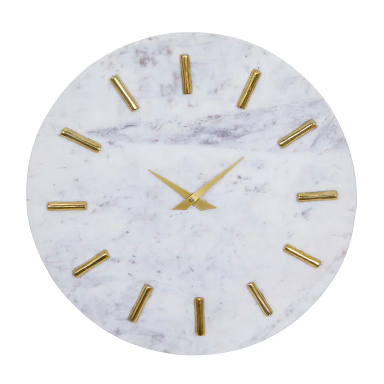 CosmoLiving by Cosmopolitan Marble Decorative Wall Clock with Gold Metal Accents